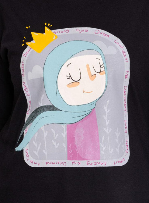 Black Printed Long - Sleeve Design 56 - Khotwh